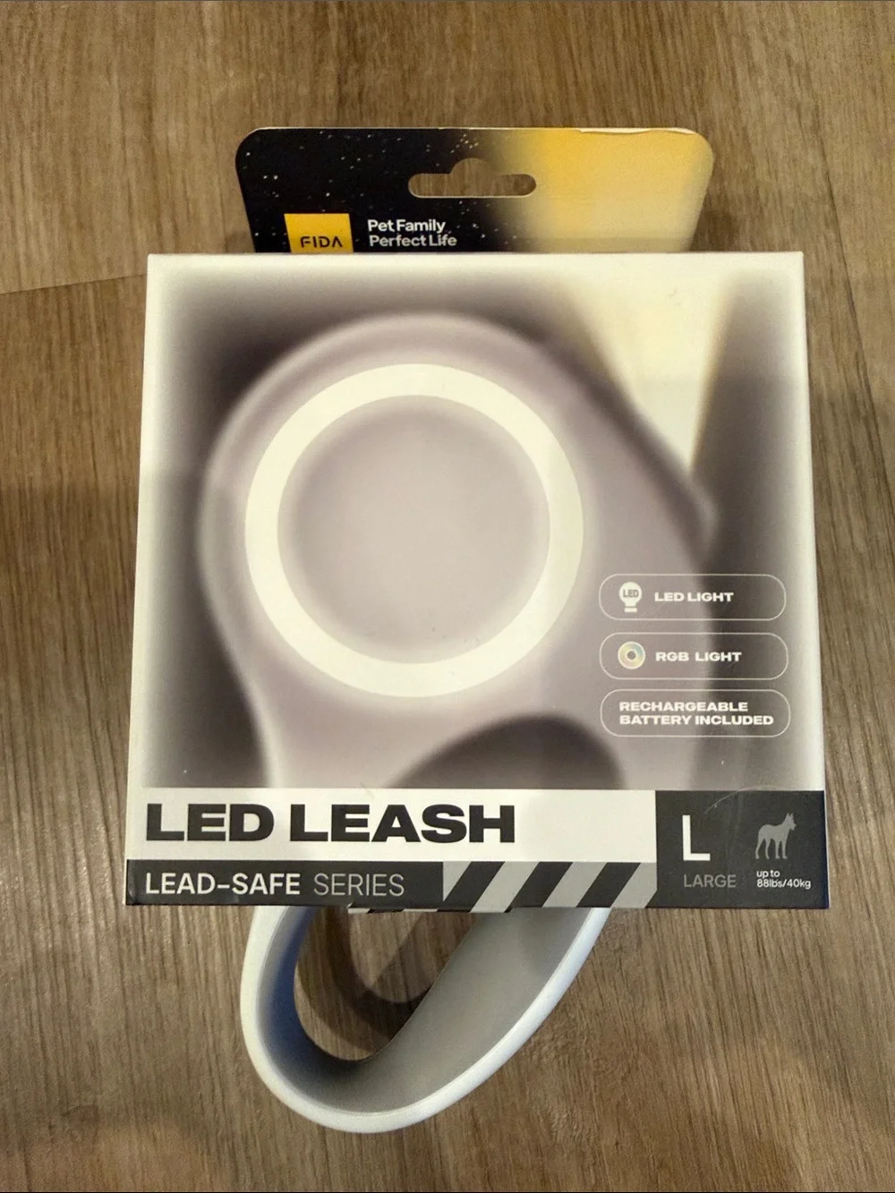 LED Leash Large – White Rechargeable LED Dog Leash